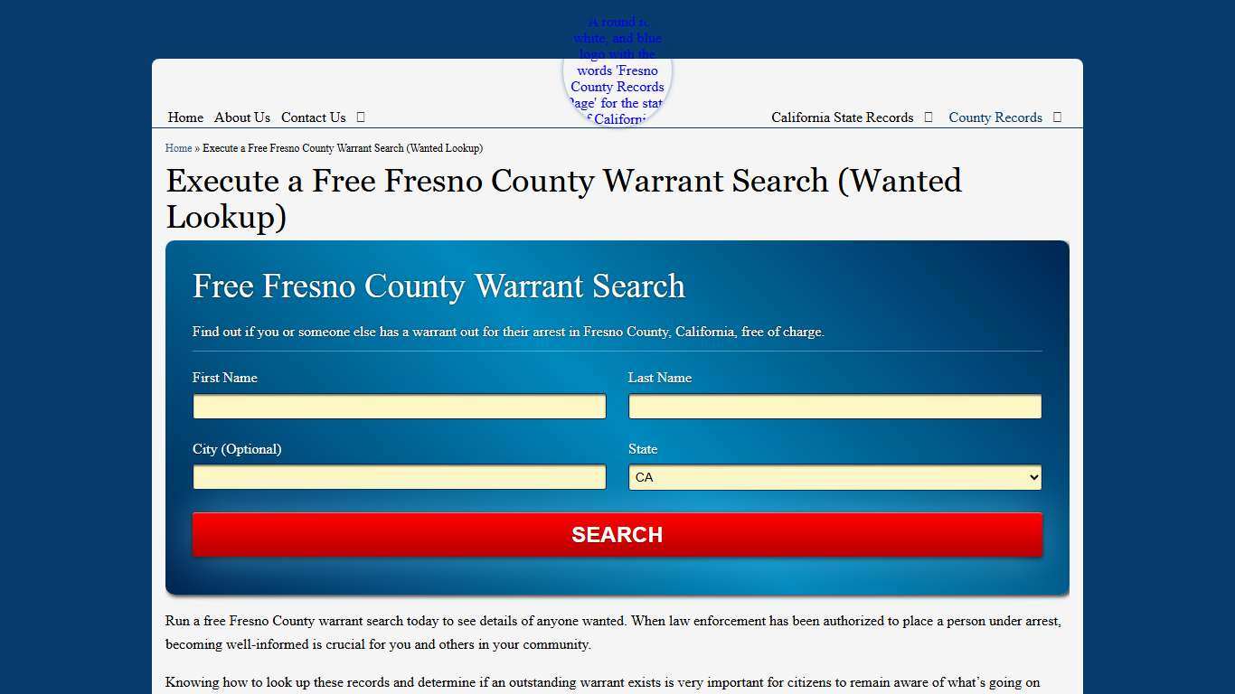 Execute a Free Fresno County Warrant Search (Wanted Lookup)