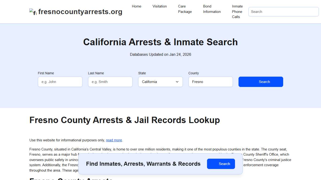 Fresno County, CA Arrests, Warrants, Police Records Search